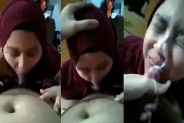 Crot Sperma Panas di Muka Hijaber Montok Indo